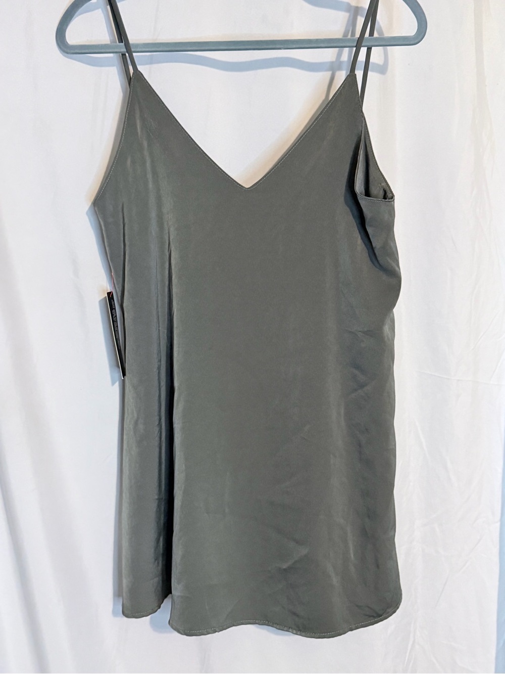 V-Neck Satin Slip Mini Dress in Gray